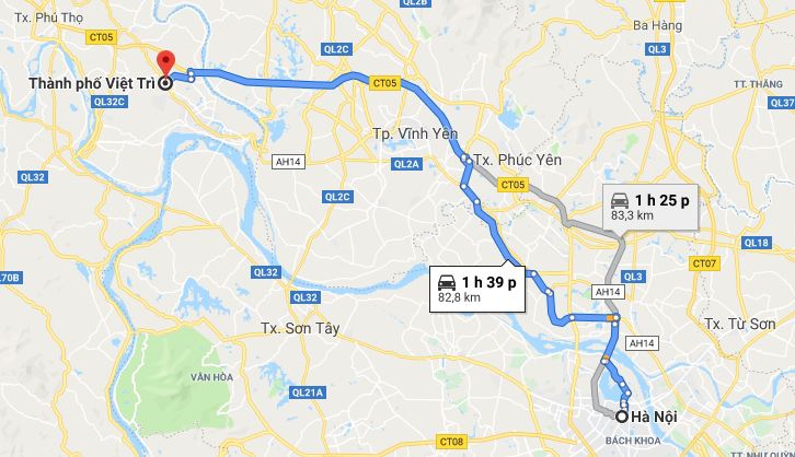 Hướng dẫn cách đi từ Hà Nội đi Phú Thọ