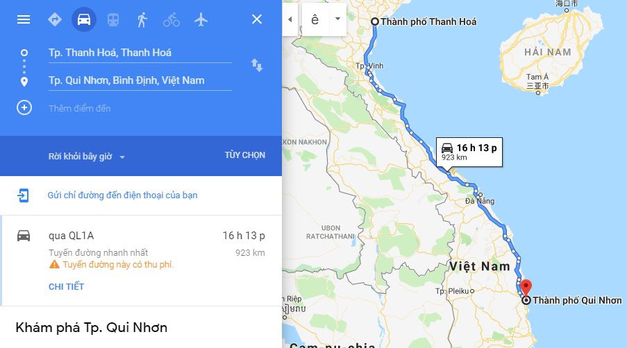 Từ Thanh Hóa đi Bình Định