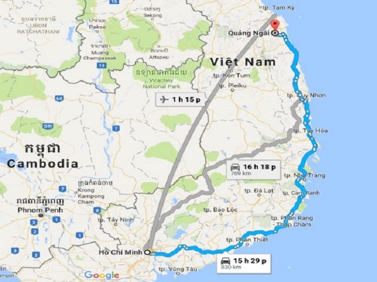 Từ Sài Gòn đi Quảng Ngãi bao nhiêu km ???