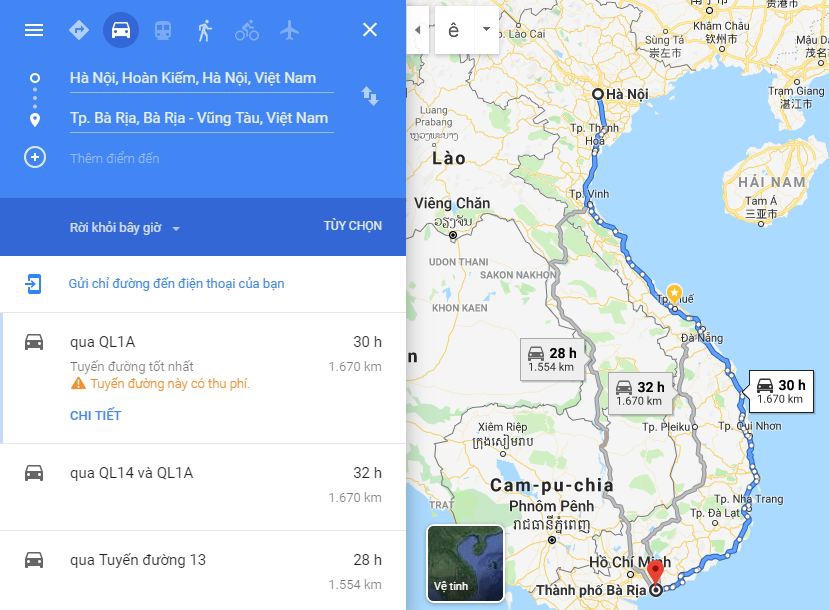 Hướng dẫn cách đi từ Hà Nội đi Bà Rịa - Vũng Tàu