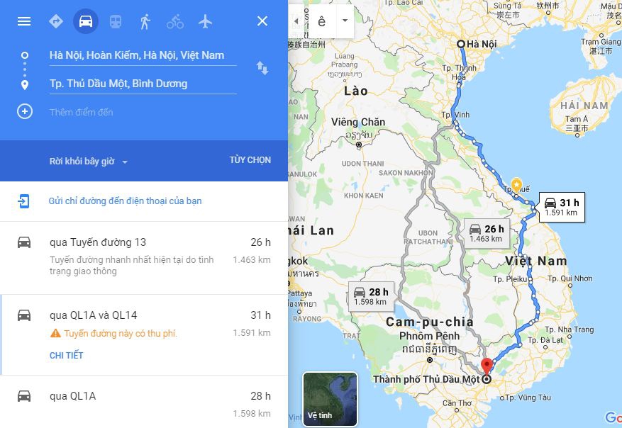 Hướng dẫn cách đi từ Hà Nội đi Bình Dương