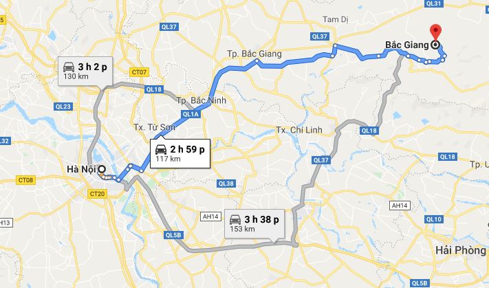 Từ Hà Nội đi Bắc Giang bao nhiêu km? Xe Hà Nội đi Bắc Giang