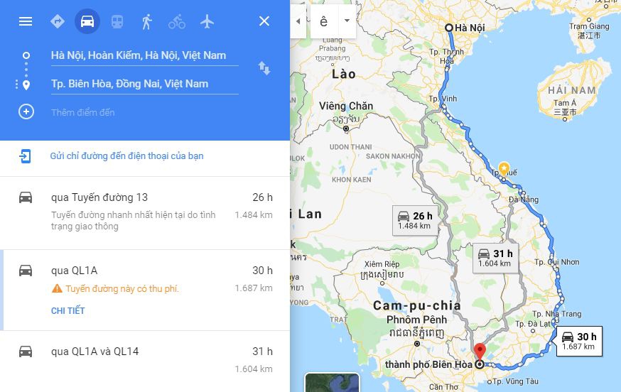 Từ Hà Nội đi Đồng Nai bao nhiêu km? Xe Hà Nội đi Đồng Nai