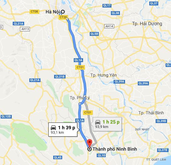 Từ Hà Nội đi Ninh Bình bao nhiêu km?