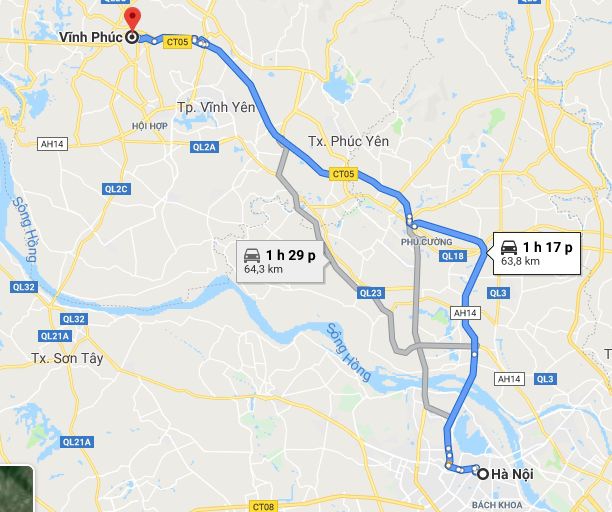 Từ Hà Nội đi Vĩnh Phúc bao nhiêu km và mất bao lâu?
