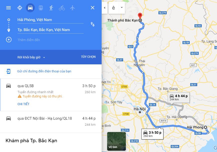 Từ Hải Phòng đi Bắc Kạn bao nhiêu km? Xe Hải Phòng đi Bắc Kạn