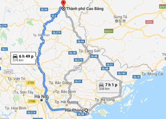 Từ Hải Phòng đi Cao Bằng bao nhiêu km? Xe Hải Phòng đi Cao Bằng