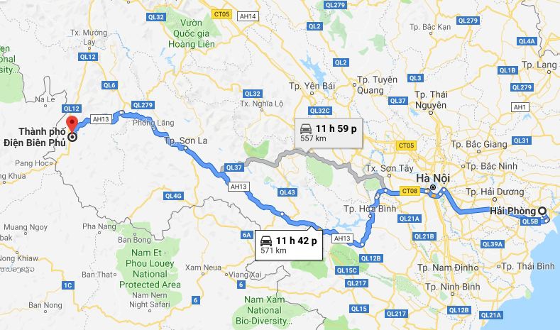 Từ Hải Phòng đi Điện Biên bao nhiêu km? Xe Hải Phòng đi Điện Biên