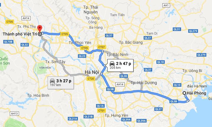 Từ Hải Phòng đi Phú Thọ bao nhiêu km? Xe Hải Phòng đi Phú Thọ