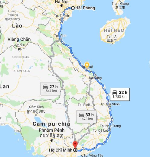 Từ Hải Phòng đi Sài Gòn bao nhiêu km? Xe Hải Phòng đi Sài Gòn