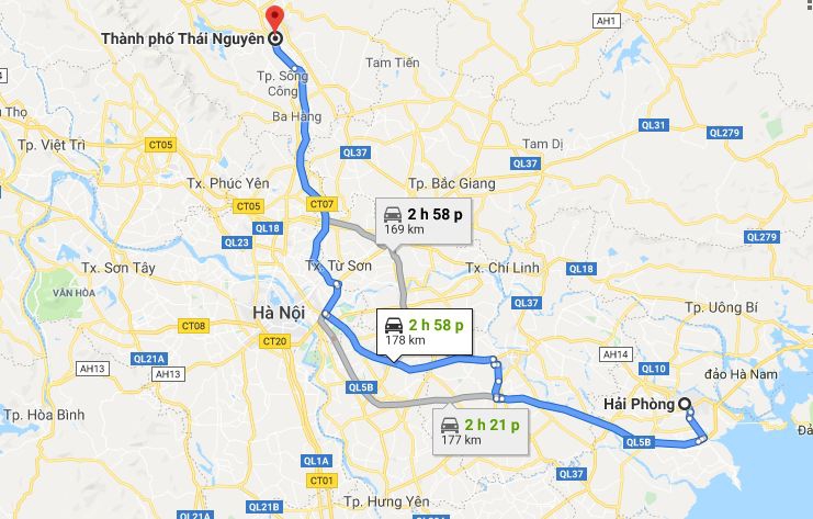 Từ Hải Phòng đi Thái Nguyên bao nhiêu km? Xe Hải Phòng đi Thái Nguyên