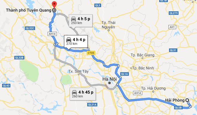 Từ Hải Phòng đi Tuyên Quang bao nhiêu km? Xe Hải Phòng đi Tuyên Quang
