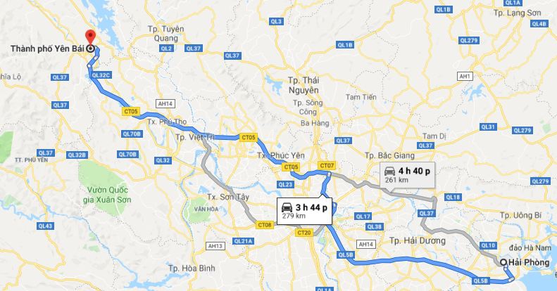 Từ Hải Phòng đi Yên Bái bao nhiêu km? Xe Hải Phòng đi Yên Bái