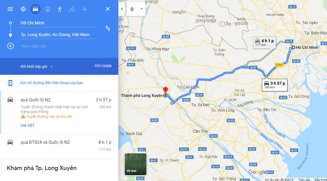 Từ Sài Gòn đi An Giang bao nhiêu km và mất bao lâu?