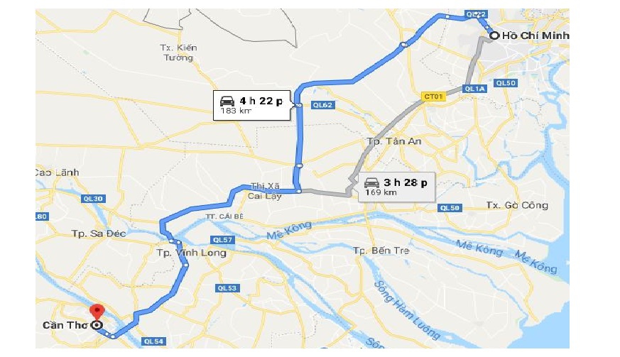 Từ Sài Gòn đi Cần Thơ bao nhiêu km và mất bao lâu?