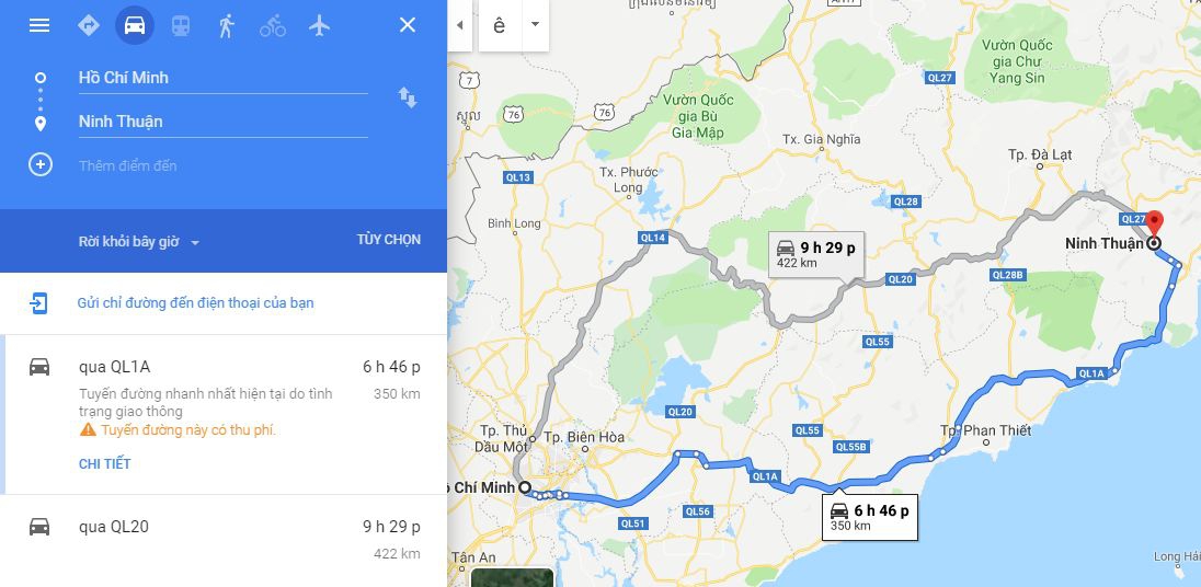 Từ Sài Gòn đi Ninh Thuận bao nhiêu km và mất bao lâu?