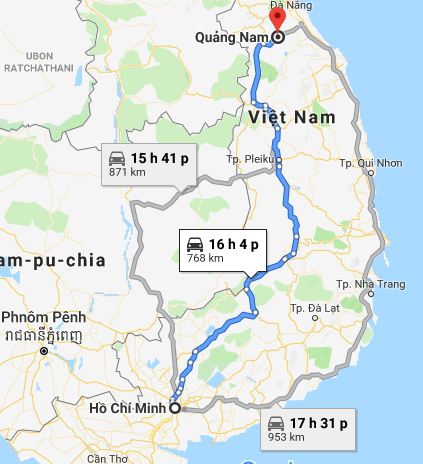 Từ Sài Gòn đi Quảng Nam bao nhiêu km và mất bao lâu?