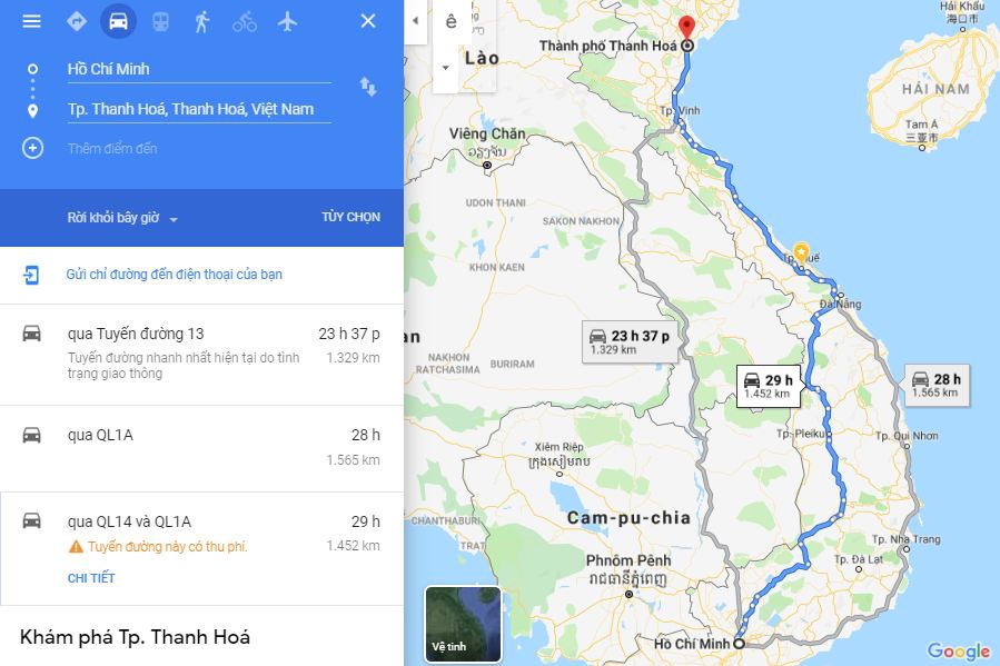 Từ Sài Gòn đi Thanh Hóa bao nhiêu km và mất bao lâu?
