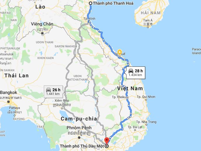 Từ Thanh Hóa đi Bình Dương bao nhiêu km? Xe Thanh Hóa đi Bình Dương