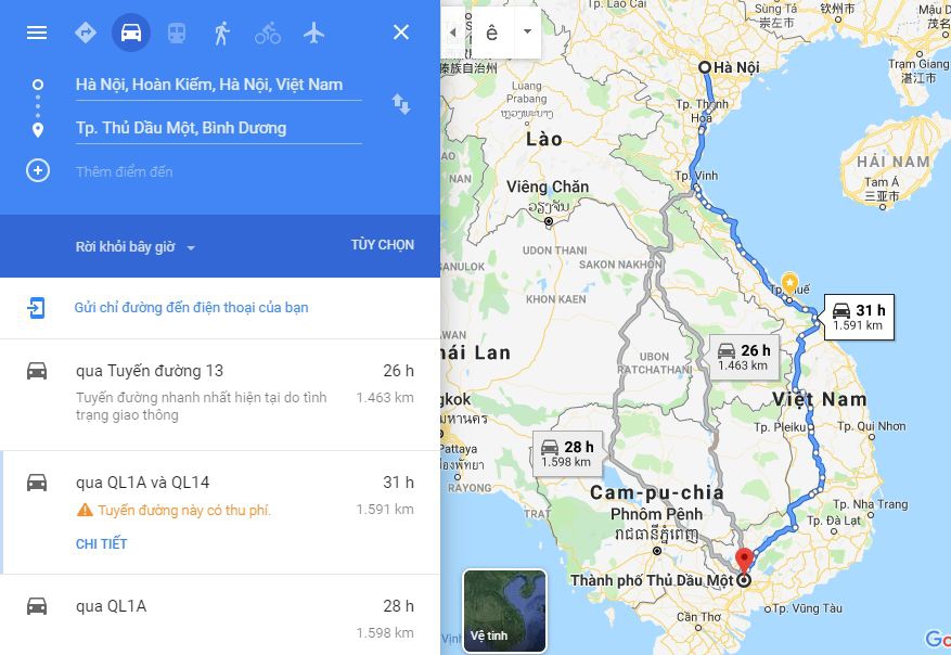 Từ Hà Nội đi Bình Dương