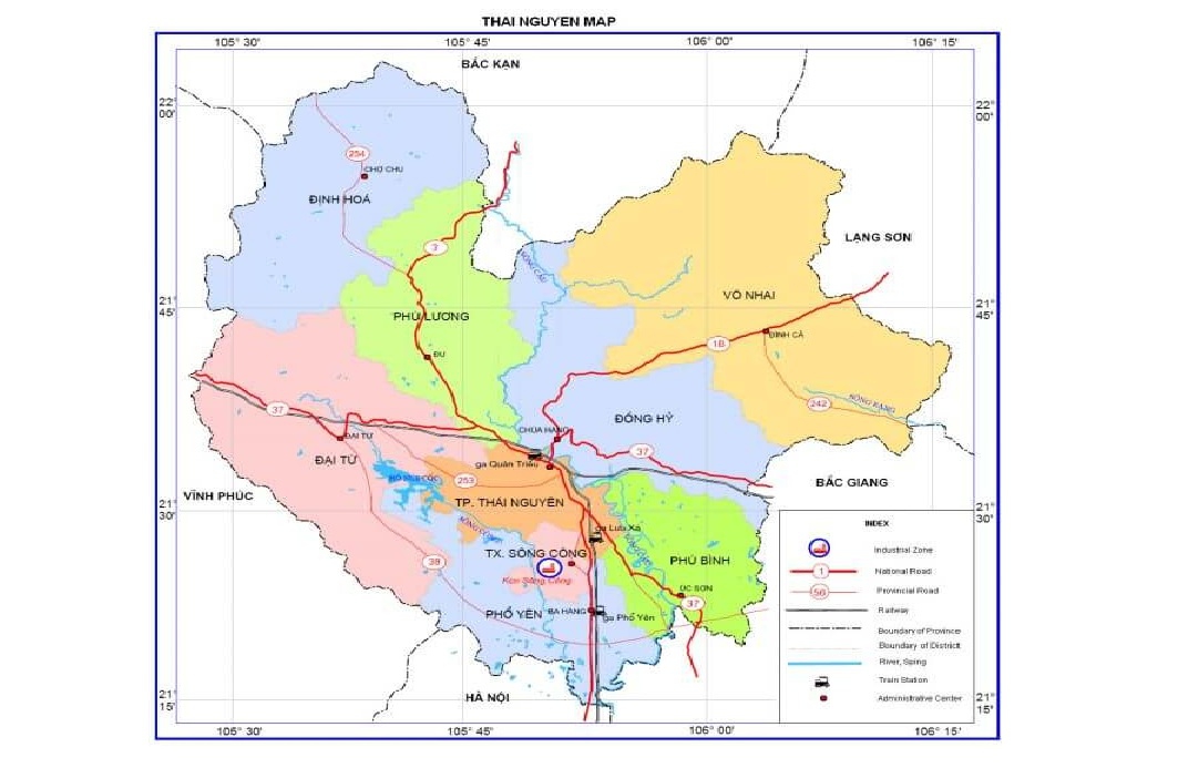 bản đồ hành chính thái nguyên