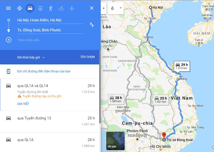 Từ Hà Nội đi Bình Phước