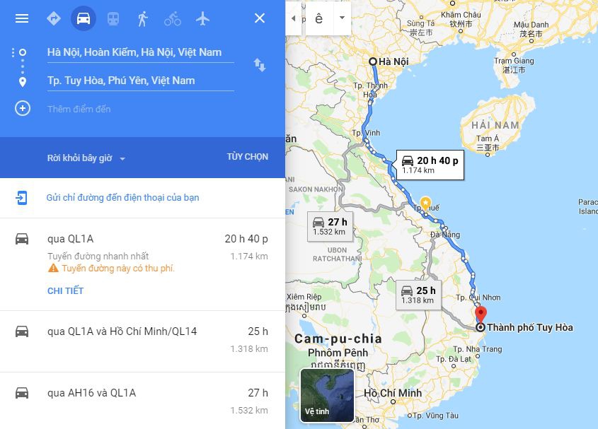 Từ Hà Nội đi Phú Yên bao nhiêu km? Xe Hà Nội đi Phú Yên